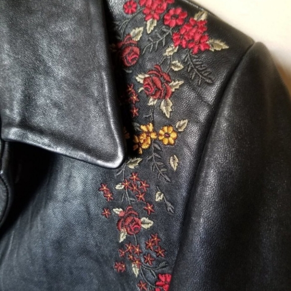 Kasper Leather Floral Embroidered Jacket Black M - Picture 4 of 8